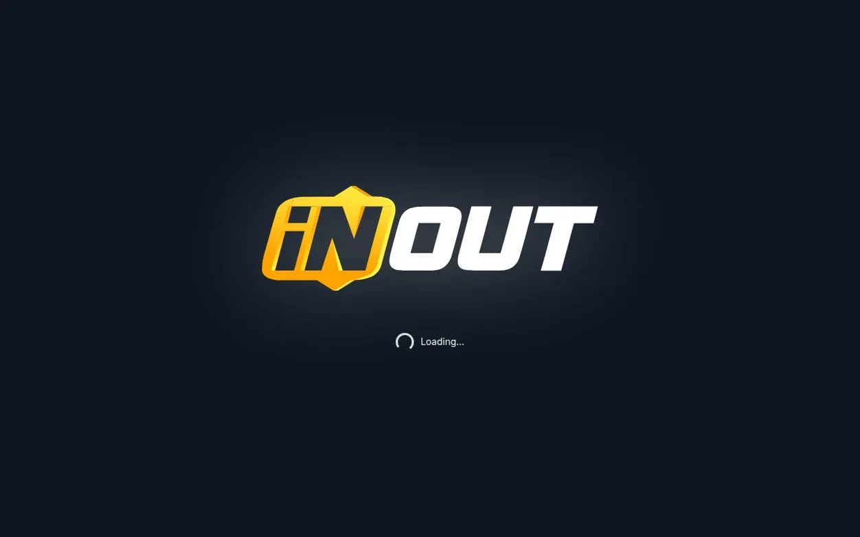 Ecran de încărcare Mine Slot cu logo iNOUT galben-portocaliu pe fundal bleumarin